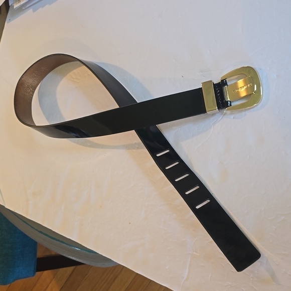 Michael Kors| Womens Black Shiny Belt W/ Gold Logo Buckle Luxury Sz.Large main image 7